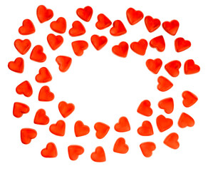 Bright frame of red isolated hearts. Background Valentine's Day. Congratulations