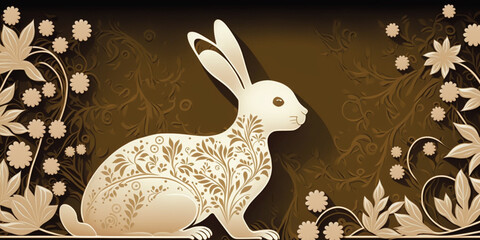 Sweet Easter Bunny Background with Traditional Floral Patterns &ndash; Professional
