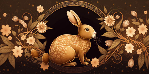 Sweet Easter Bunny Background with Traditional Floral Patterns &ndash; Professional