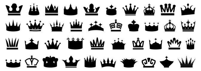 Set of black crown icons. Black crown icon collection