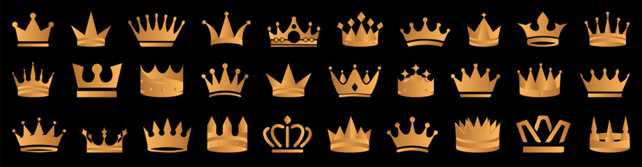 Set of crown icons. Golden crown icon collection - obrazy, fototapety, plakaty
