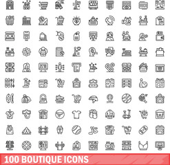 100 boutique icons set. Outline illustration of 100 boutique icons vector set isolated on white background