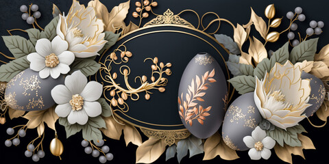Timeless Floral Easter Background with Gold and Silver Accents &ndash; Professional