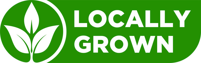 Locally grown flat stamp or slogan, locally grown label,  eco-friendly emblem for packaging of regional farming fruits or vegetables