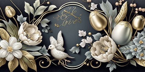 Timeless Floral Easter Background with Gold and Silver Accents &ndash; Professional