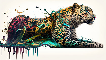 Colorful abstract jaguar illustration, Generative Ai.