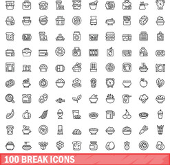 100 break icons set. Outline illustration of 100 break icons vector set isolated on white background