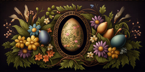 Traditional Easter Background with Hand-Painted Easter Elements &ndash; Professional