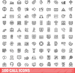 100 call icons set. Outline illustration of 100 call icons vector set isolated on white background