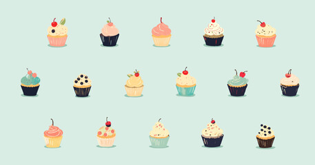 カップケーキのラフな手書き風ベクター素材