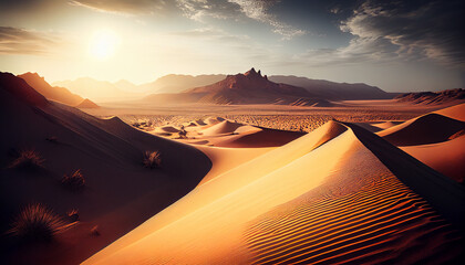 Fototapeta na wymiar Sand dune landscape at sunset in Africa ,generative AI
