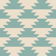 Seamless Aztec ethnic bohemian pattern with geometrical shapes in turquoise and beige colors - 583137193