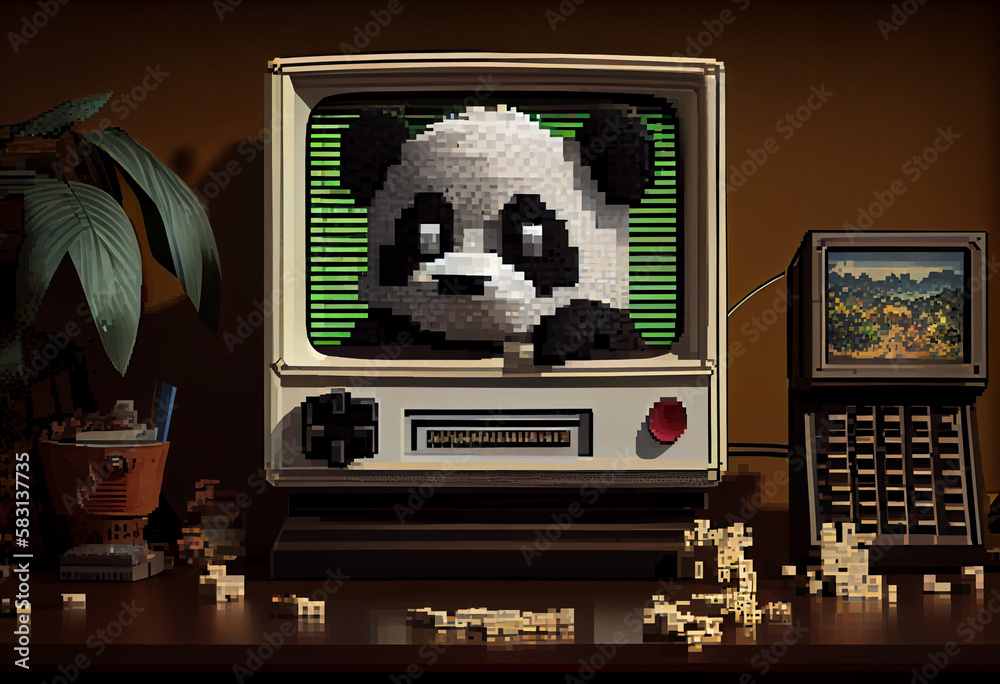 Poster Retro computer graphics and pixel art featuring.    Generative AI technology