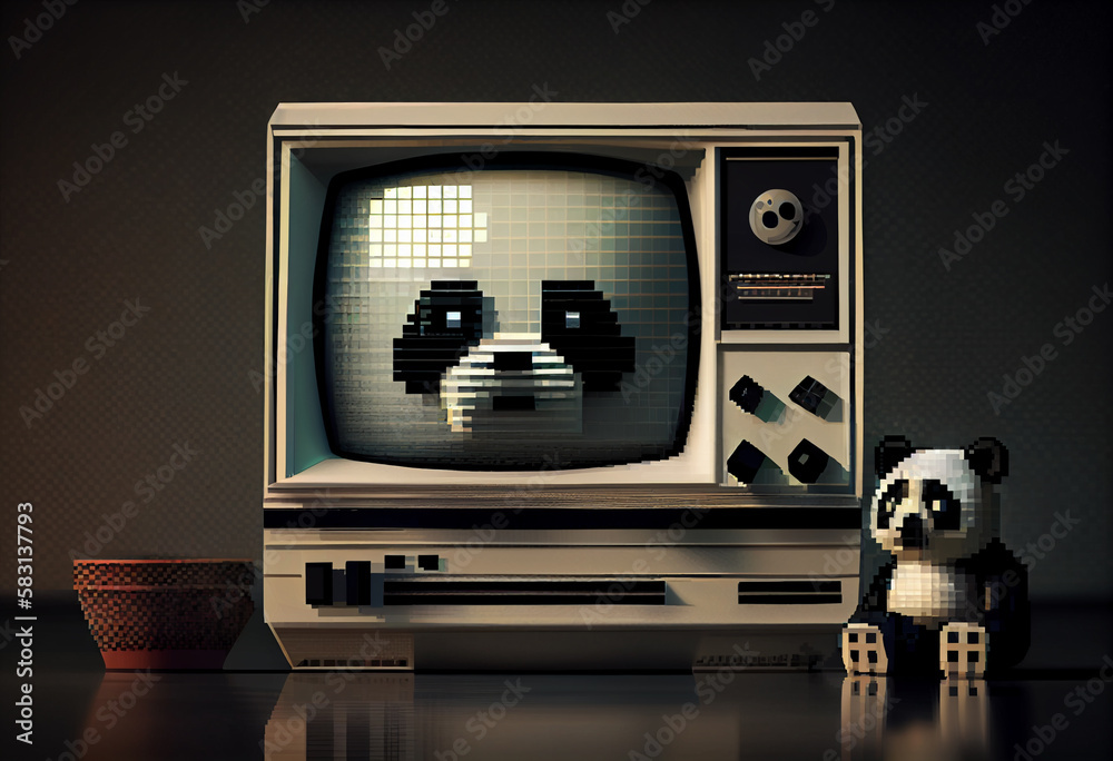 Poster Retro computer graphics and pixel art featuring. Generative AI technology
