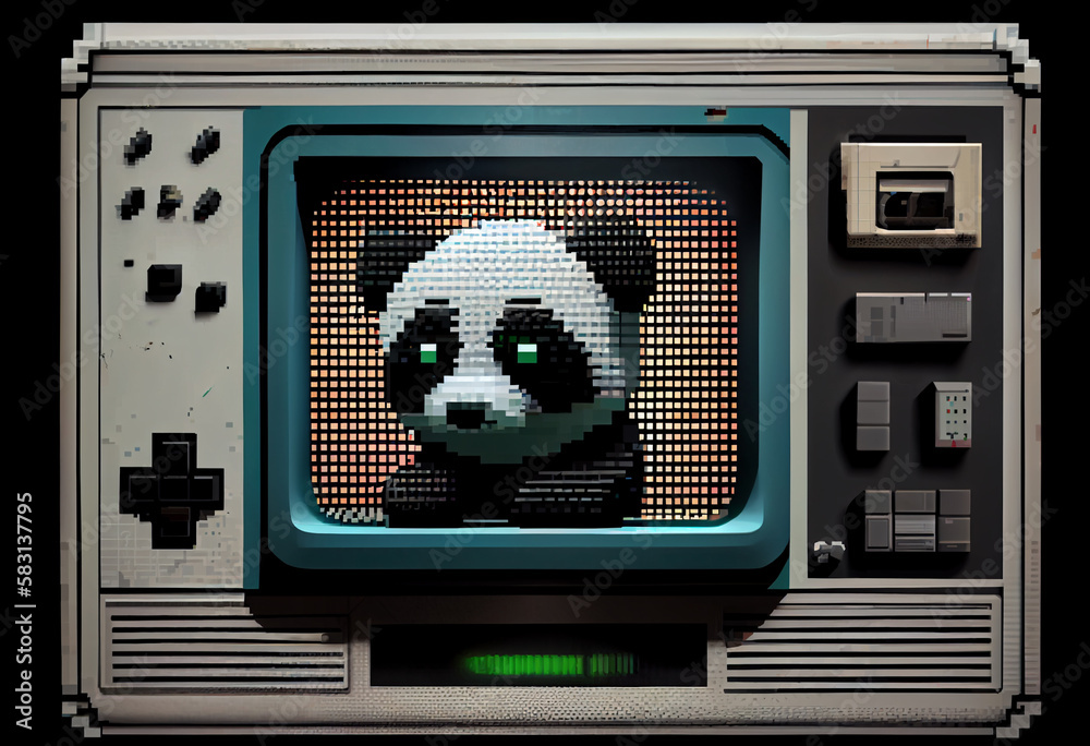 Poster Retro computer graphics and pixel art featuring. Generative AI technology