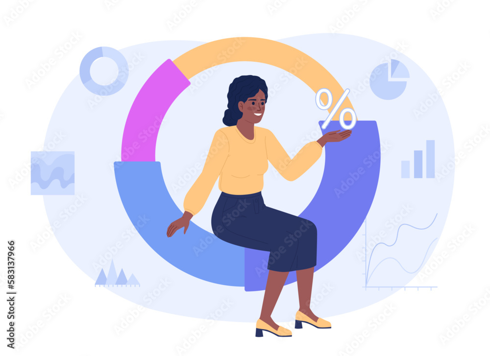 Poster making pie chart for presentation flat concept vector spot illustration. editable 2d cartoon charact