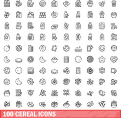 Fototapeta na wymiar 100 cereal icons set. Outline illustration of 100 cereal icons vector set isolated on white background