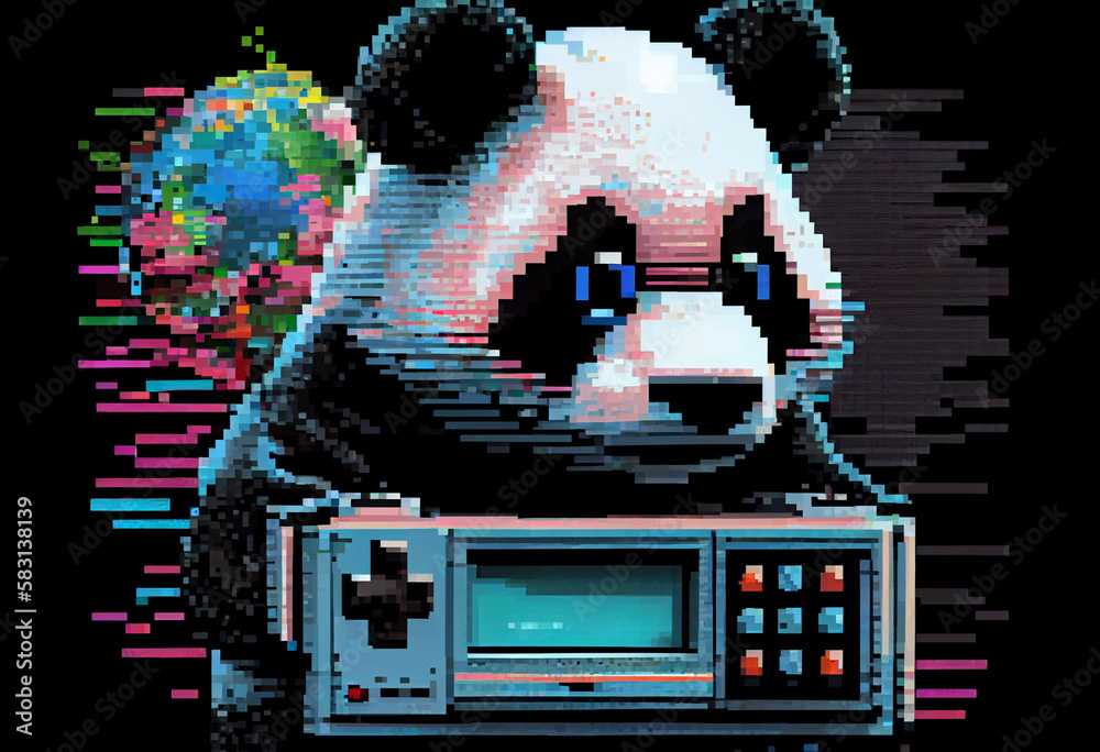 Poster Retro computer graphics and pixel art featuring. Generative AI technology