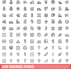 100 charge icons set. Outline illustration of 100 charge icons vector set isolated on white background