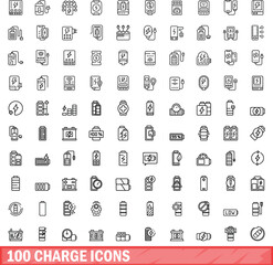 100 charge icons set. Outline illustration of 100 charge icons vector set isolated on white background