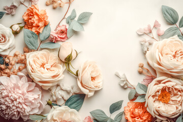 Obraz na płótnie Canvas Flower background with roses. Generative AI.
