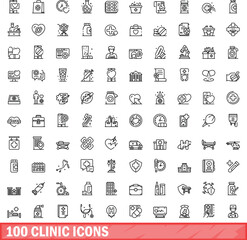 100 clinic icons set. Outline illustration of 100 clinic icons vector set isolated on white background