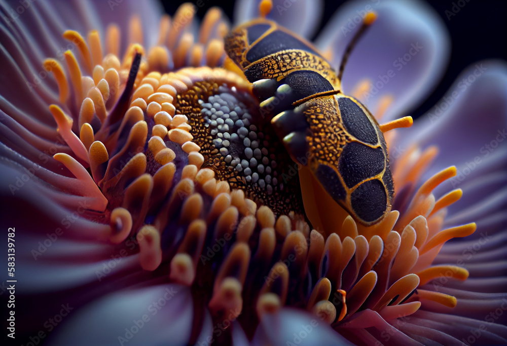 Poster macro shot of a flower, insect or other small subject, revealing intricate details generative ai tec
