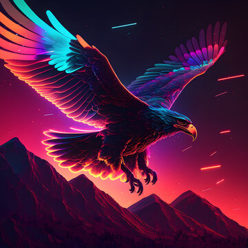 Generativ erzeugter neonfarbener Adler: Die Kombination aus KI und künstlerischem Design