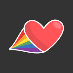 Heart icon with rainbow flag tail. Lgbt support and love design. Lesbian, Gay, Bisexual, Transgender representation symbol.