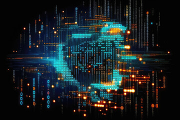 Fototapeta premium Abstract digital code in cyber space. Technology background, digital flow in a cyberspace matrix. Generative AI