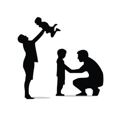 vector illustration of silhouettes of a father and son