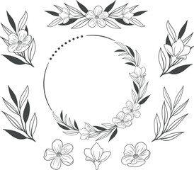  Drawn flower arrangements., set of floral elements