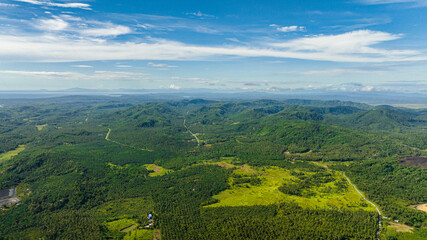 Obraz premium The island of Borneo is covered with rainforest and jungle. Tropical landscape and mountains. Borneo, Malaysia.