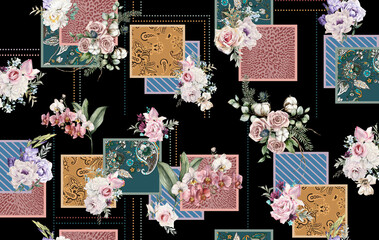 flowers patchwork design romantic print