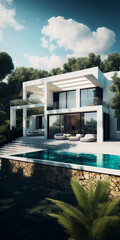 White Modern Home with a pool