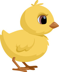 Cute standing chick. Little cartoon chicken for Easter and second design. Vector illustration Isolated on white background.
