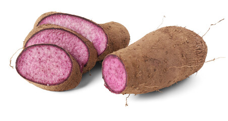 sliced purple yam isolated, dioscorea alata, aka ube, violet yam, water or greater yam,...