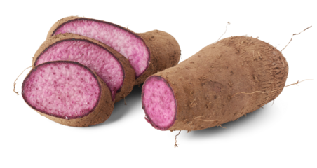 sliced purple yam isolated, dioscorea alata, aka ube, violet yam, water or greater yam, purple-fleshed tubers used in cuisine and traditional medicine