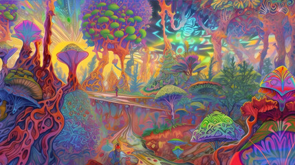 Experiences Surreal Psychedelic Landscapes Trippy DMT LSD Psilocybin and Cannabis Hallucinations made with Generative AI