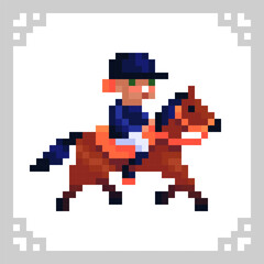 A horse rider. Female jockey in pixel art