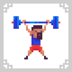 Sportsman with a barbell in pixel art