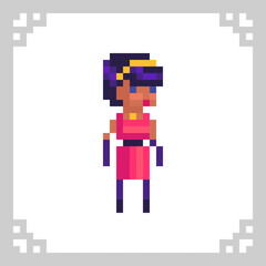 Obraz premium A fashion girl in a red dress with a headband in the style of the 80s in pixel art