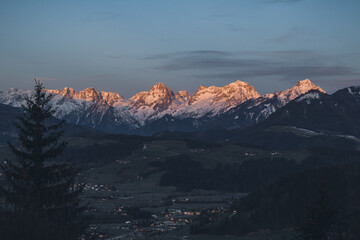 Fototapeta na wymiar Sunset landscape in Windischgarsten, Upperaustria