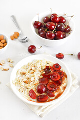 Porridge with cherry slices