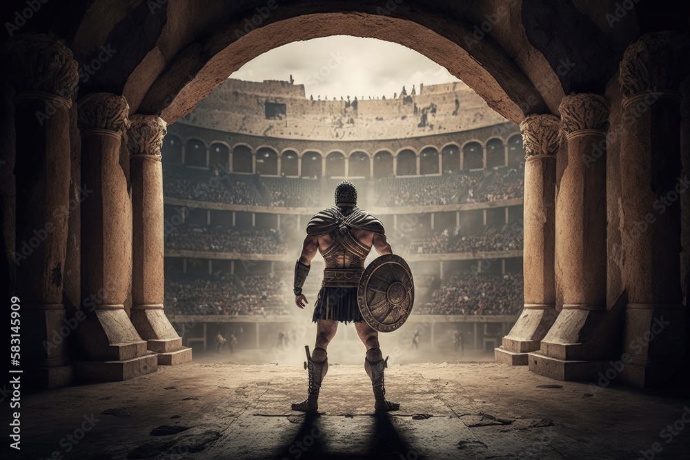 Wall mural Roman gladiator inside the coliseum, Gladiator inside battle arena, Generative AI - Wall murals