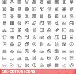 100 cotton icons set. Outline illustration of 100 cotton icons vector set isolated on white background
