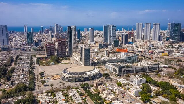 Tel Aviv aerial skyline view clear day - 4k hyperlapse time lapse drone Israel