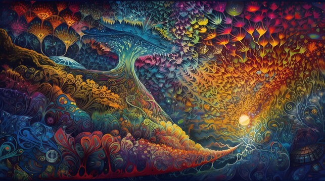 Experiences Surreal Landscapes A Trippy DMT and LSD Experience with Ayahuasca Hallucinations made with Generative AI