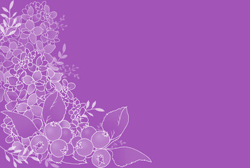 濃い色の背景と春の花線画フレーム（ジューンベリーとライラック）