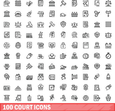 100 court icons set. Outline illustration of 100 court icons vector set isolated on white background